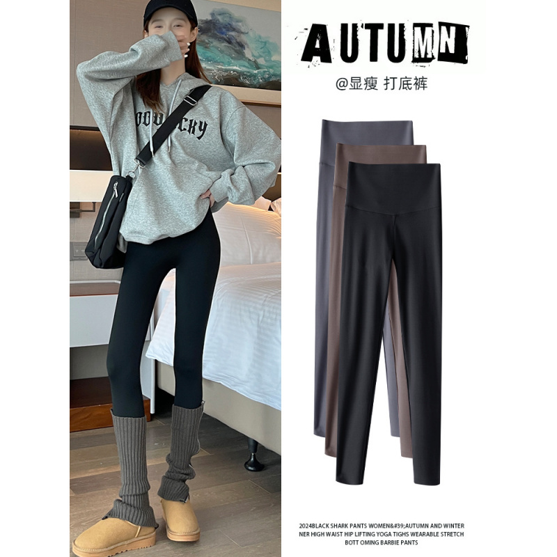 鲨鱼裤女外穿春秋新款高腰提臀紧身裤黑色大码瑜伽加绒打底裤