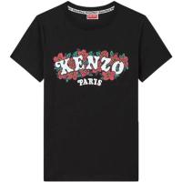 KENZO女款短袖T恤黑底花卉logo时尚潮流百搭配色春夏季休闲上衣