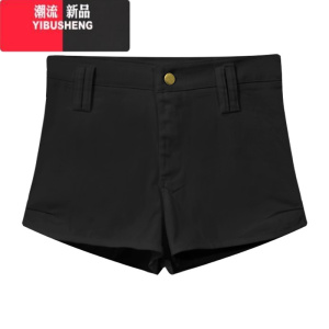 YIBUSHENG高腰显瘦黑色休闲裤女辣妹修身裤子性感短裤季新款小个子热裤