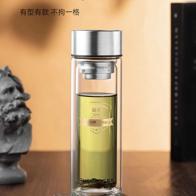 富光 双层抗菌玻璃杯 G2217-SH-400 茶水分离泡茶杯400ML