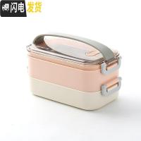 三维工匠日式不锈钢饭盒便当盒成人学生食堂带盖简约韩国微波炉健身餐盒 北欧蓝单层800+保温袋