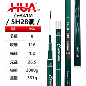 新款正品化氏鱼竿茧珀利器轻硬鱼竿4.5 5.4 6.3 7.2 8.1米手竿28调黑坑鲤鱼竿大物杆钓竿