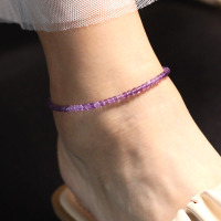 云岭人家纯银简约女款轻奢紫罗兰色乌拉圭天然冰透方珠紫水晶脚链送女朋友老婆情人节七夕生日礼物