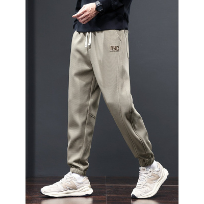 华夫格裤子男青年舒适哈伦休闲裤男士气质百搭宽松显瘦束脚裤男款