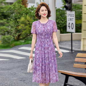 夏季妈妈连衣裙夏季网纱款中老年女士长裙子过膝裙中年女装夏款裙_980