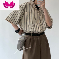 七斓日系cityboy衬衫男短袖夏季薄款复古city街头条纹衬衣叠穿五分袖