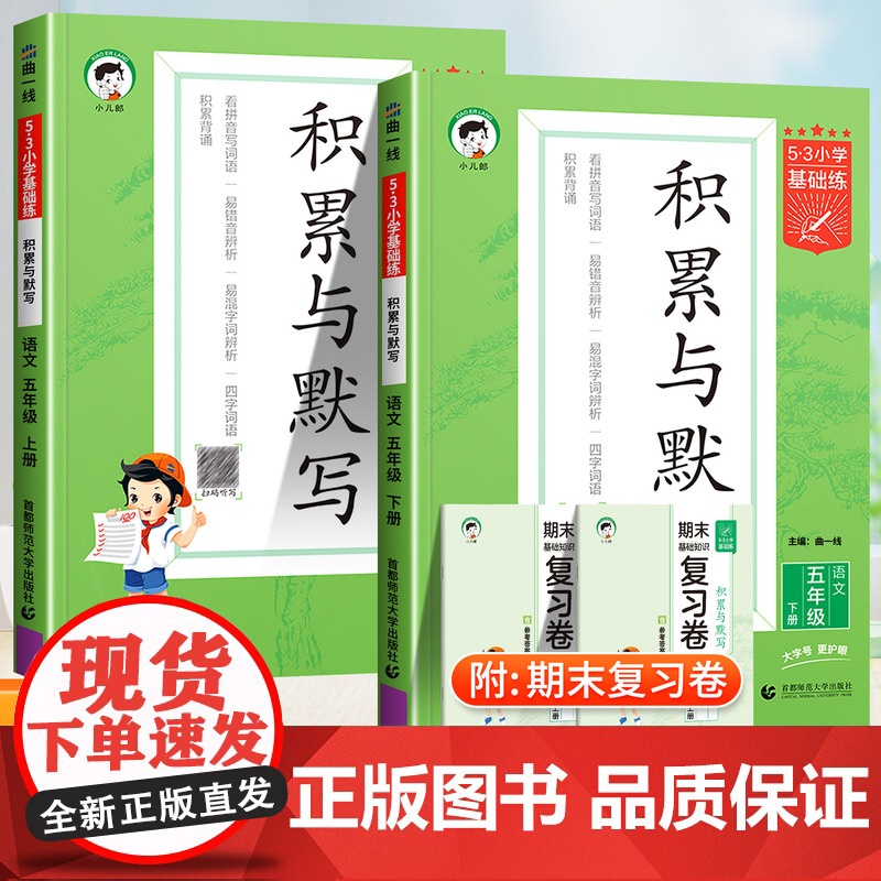 2025版53积累与默写五年级下册上册语文人教版5.3小学基础练5上汉语拼音教材同步训练专项练习题册看拼音写词语默写能手