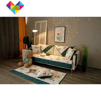 新中式沙发垫防滑四季通用布艺现代中式斜纹印花沙发套罩盖靠背套乳白色90*150cm御蓝锦