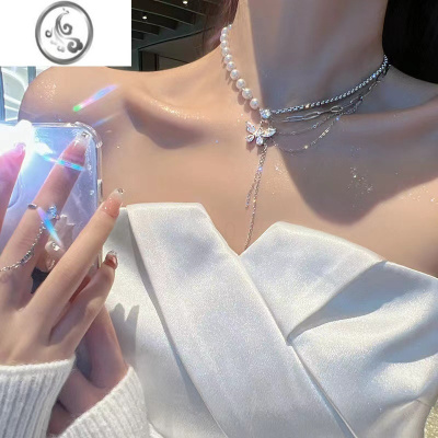 JiMi珍珠蝴蝶项链女2023年新款轻奢小众戒指高级设计感颈链锁骨链