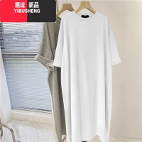 YIBUSHENG大码女装t恤裙子季衣服中长款过膝连衣裙胖mm加肥显瘦长裙