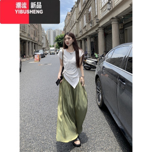 YIBUSHENG垂感褶皱裙裤女季2023新款复古法式高腰显瘦设计感阔腿休闲长裤