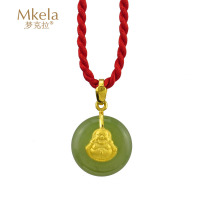 梦克拉 金镶玉足金镶和田玉金玉佛吊坠经典复古设计送长辈高级感