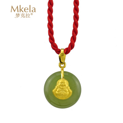 梦克拉 金镶玉足金镶和田玉金玉佛吊坠经典复古设计送长辈高级感