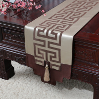 美帮汇新中式古典玉桌旗茶几长条布艺中国风桌布床柜旗电视柜盖布 咖啡格 34*120适合桌长60-70CM