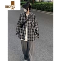 YANXUvintage美式格子衬衫长袖夏季外穿港风日系衬衣男款痞帅防嗮外套