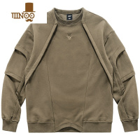 YANXU拼接圆领卫衣男潮牌宽松假长袖t恤解构设计感小众上衣