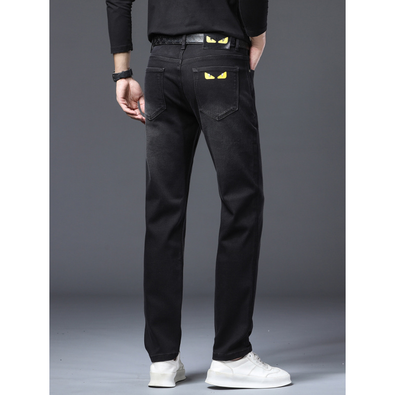 秋冬新款简约高端男款复古黑色弹力修身小直脚青年潮牌牛仔裤