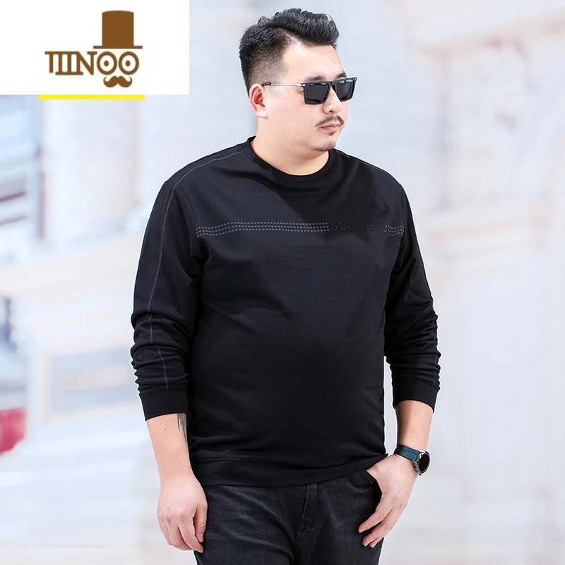 YANXU圆领长袖体恤衫胖子宽松薄款卫衣男士加肥加大码休闲套头上衣