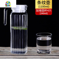 凉水壶玻璃冷水壶家用耐热 温白开水壶果汁扎壶大容量鸭嘴壶套装 FENGHOU 条纹壶+6只矮圆杯