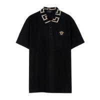 Versace/范思哲短袖Polo衫男款三扣门襟金银丝刺绣尖领透气