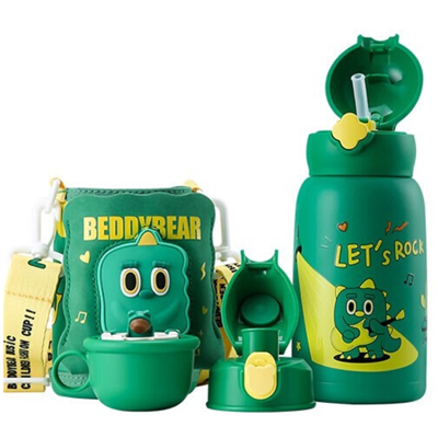 杯具熊魔法恐龙儿童保温杯带湿巾带吸管儿童水杯316不锈钢内胆儿童保温壶630mlBEDDYBEAR