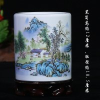 景德镇陶瓷花瓶粉彩瓷器山水现代家居书房笔筒摆件古典办公工艺品 三维工匠 安居乐业