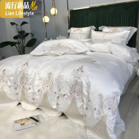 甄选60支贡缎棉四件套精美刺绣丝绸缎被套棉床单轻奢结婚床品 三维工匠