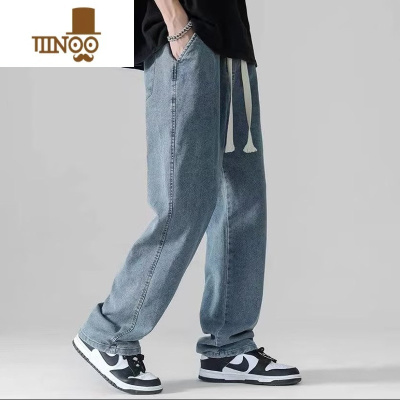 YANXU水洗牛仔裤男士夏季薄款垂感宽松复古直筒休闲潮牌ins阔腿长裤子