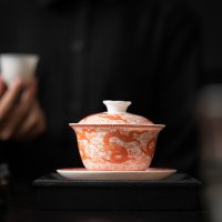 苏氏陶瓷(SUSHI CERAMICS)红九龙纹三才盖碗功夫泡茶碗茶备