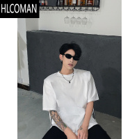 HLCOMAN纯黑色垫肩短袖T恤男夏季韩系风格穿搭半袖潮牌痞帅圆领体恤