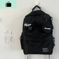 暗黑系书包女韩版高中学生背包潮牌校园潮酷百搭大容量双肩包男包NEW LAKE 黑色