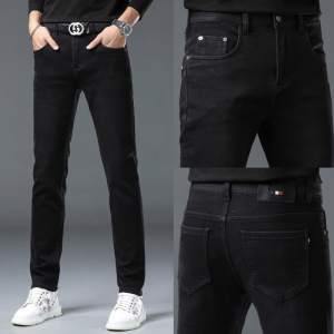 新款黑色加绒牛仔裤男士简约高端经典弹力百搭休闲商务长裤子