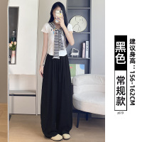 黑色亚麻阔腿裤女夏季新款宽松垂感山本裤小个子棉麻休闲裤子