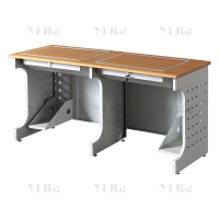 翌嘉 隐藏式翻转电脑桌培训桌教室机房多媒体办公桌D款双人位1600*600*750mm