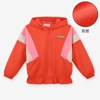 [1件3.5折价:69.3元]铅笔俱乐部童装春装新款女童外套拼色中大童双层上衣儿童连帽
