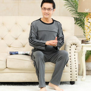 秋冬季长袖棉质睡衣男士中老年人爸爸套装宽松大码休闲保暖家居服