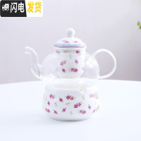 三维工匠花茶壶整套煮花茶杯陶瓷玻璃水果茶壶套装下午茶茶茶具蜡烛加热 8号色清新蓝(圆炉+壶)