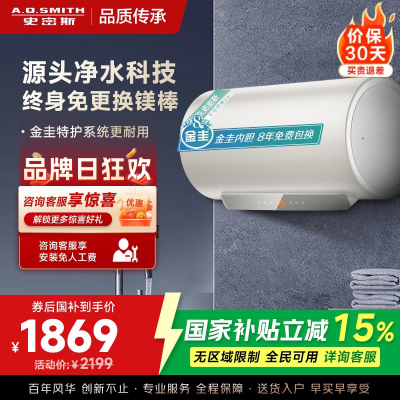 AO史密斯佳尼特60升电热水器 金圭内胆 双棒分离速热 免换镁棒 免清洗 CTE-60JC3