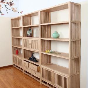 森美人新中式书柜书房老榆木实木书柜现代简约组合展示柜免漆置物储物架