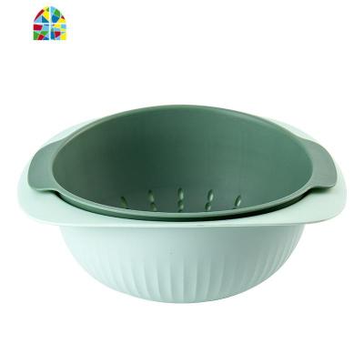 双层撞色沥水篮家用多功能洗菜篮塑料水果盆创意收纳两用果蔬篮子 FENGHOU 浅深绿