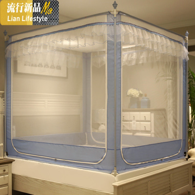 蚊帐三蒙古包拉链方顶公主风1.5米1.8m床双人家用开坐床纹帐 三维工匠