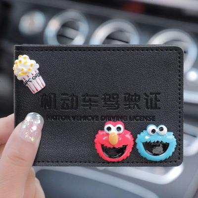 驾驶证皮套个性创意机动车驾照行驶本可爱时尚二合一保护套包女红蓝芝麻街-新款黑色卡通驾驶证套