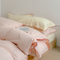 色织水洗棉四件套 跳色拷边工艺款日式透气纯棉被套床单床笠