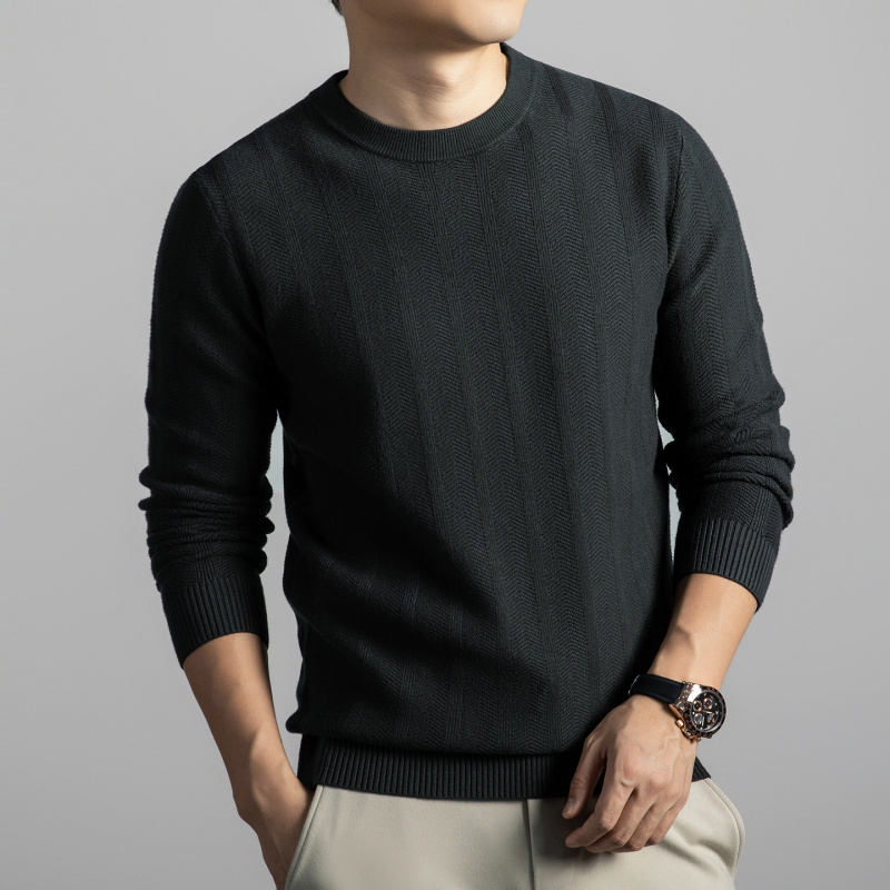 老钱风男士毛衣秋季新款中年长袖圆领休闲提花打底针织衫男