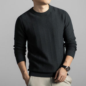 老钱风男士毛衣秋季新款中年长袖圆领休闲提花打底针织衫男