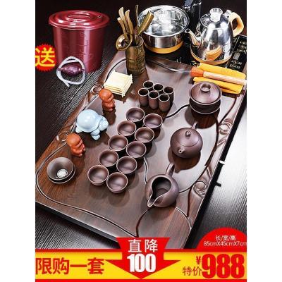 家柏饰(CORATED)黑檀盘功夫茶具套装家用简约现代茶道泡茶整块实木大茶台