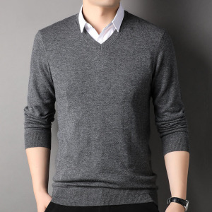 高端羊绒衫长袖T恤男假两件套翻领Polo衫中年爸爸装衣服上衣衬衫领体恤父亲宽松男士毛衣商务休闲官方男装