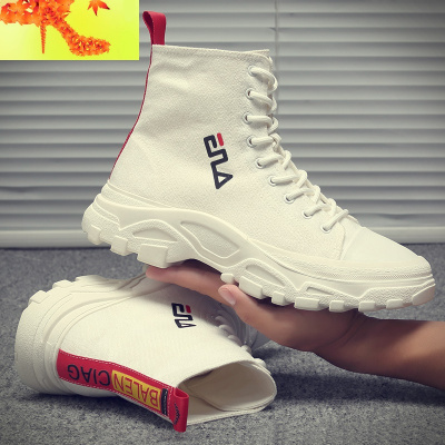 马丁靴男百搭2020新款高帮鞋男韩版潮流男士休闲高邦小白帆布靴子简畅