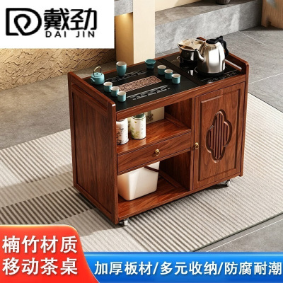 戴劲多功能茶水柜茶桌边柜新中式客厅茶水台茶叶柜烧水边几柜80单门+不锈钢底上水+孔雀绿茶具
