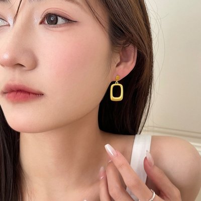 s925银针几何方形耳环女法式小众设计感轻奢高级耳钉女耳坠显脸瘦送女朋友老婆情人节七夕生日礼物